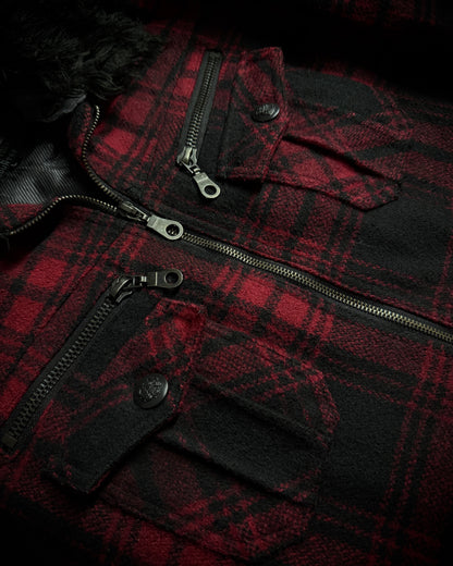 In The Attic Plaid Faux Fur Collar Zip Jacket