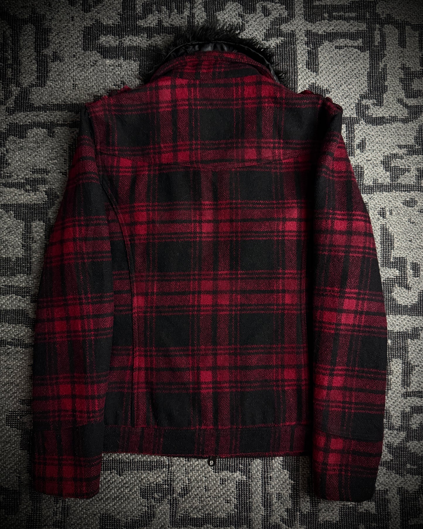 In The Attic Plaid Faux Fur Collar Zip Jacket