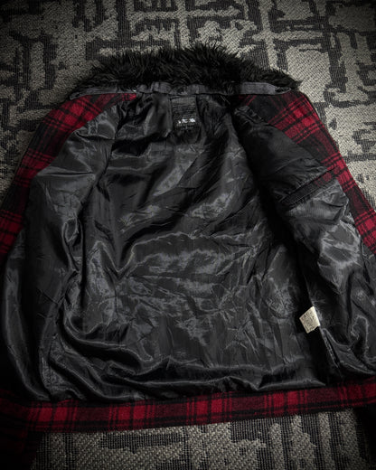 In The Attic Plaid Faux Fur Collar Zip Jacket