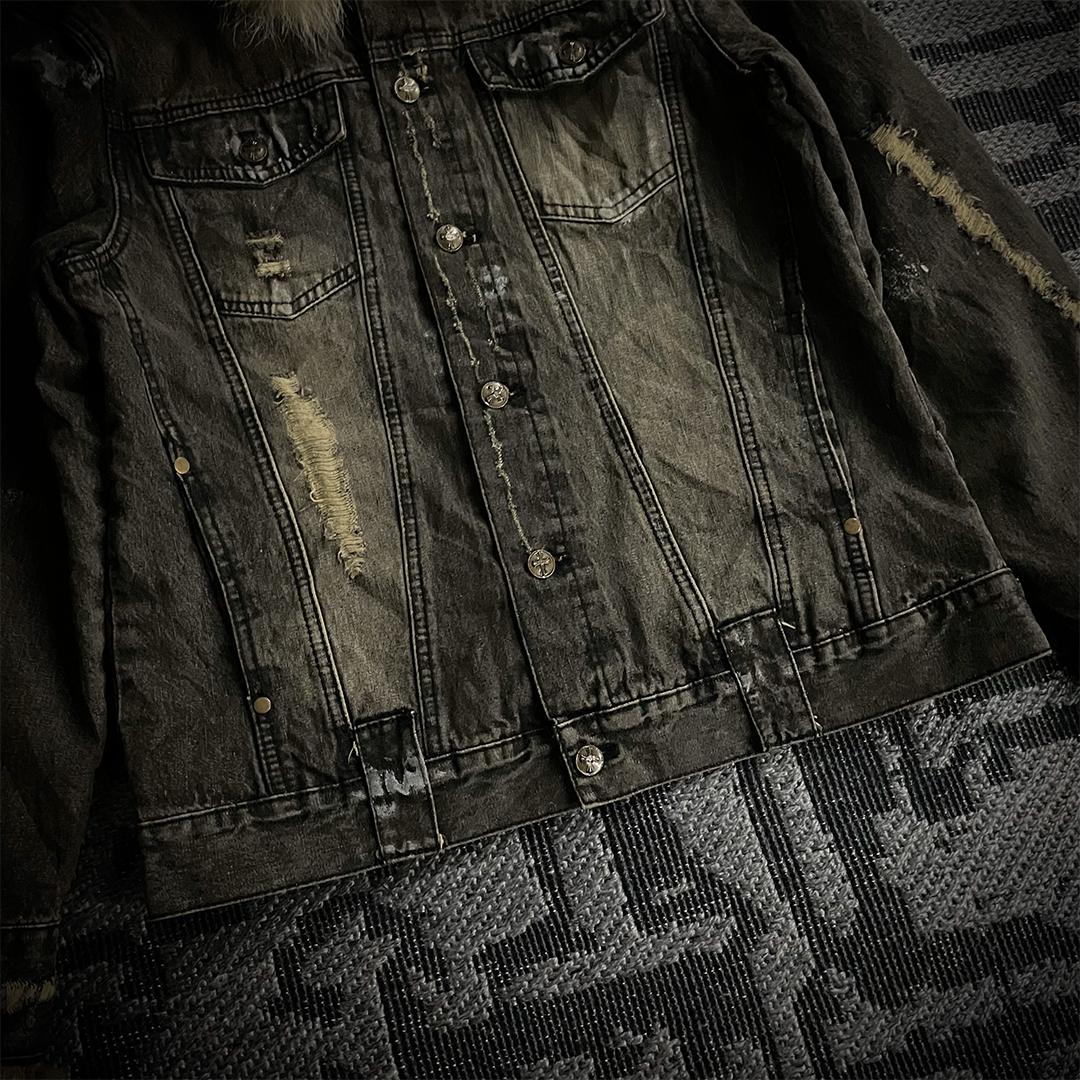 In The Attic Raccoon Fur Distressed Jeans Jacket