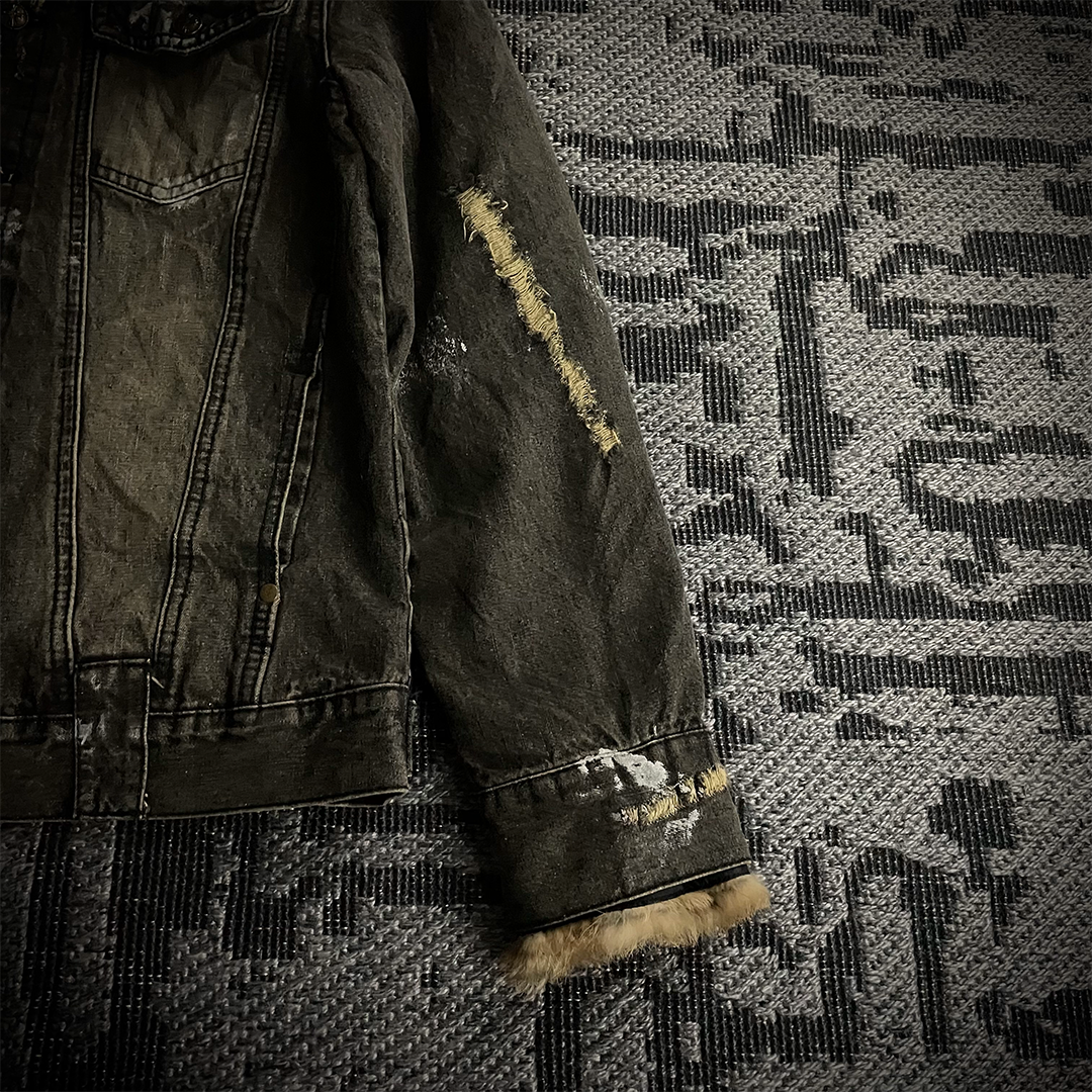 In The Attic Raccoon Fur Distressed Jeans Jacket