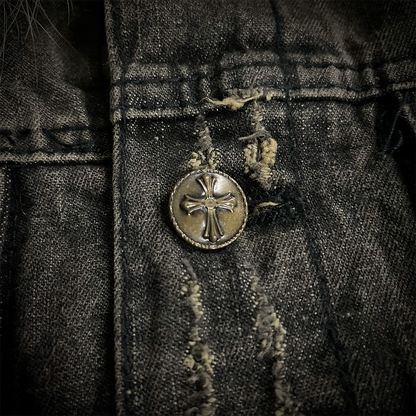 In The Attic Raccoon Fur Distressed Jeans Jacket