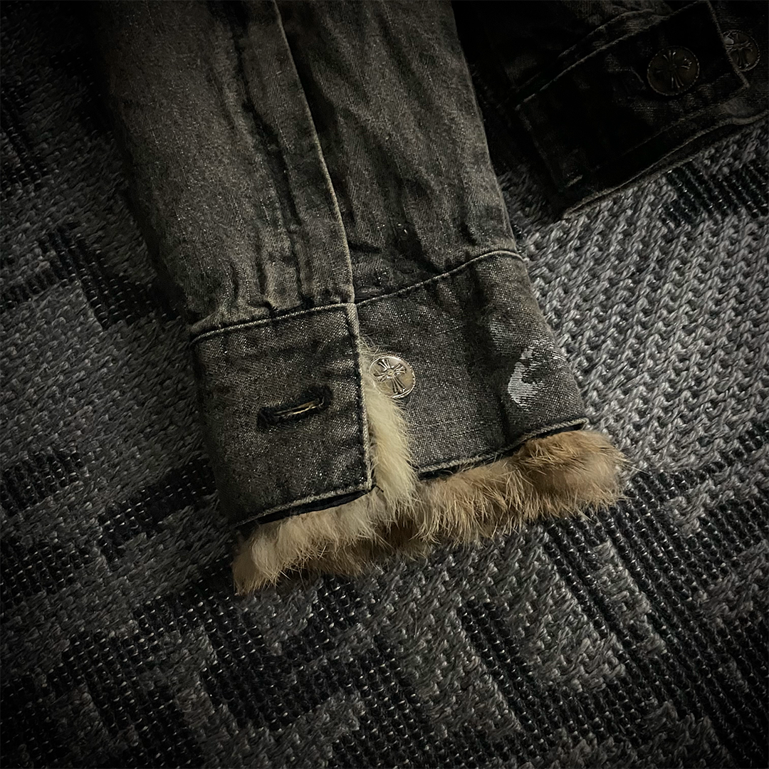 In The Attic Raccoon Fur Distressed Jeans Jacket