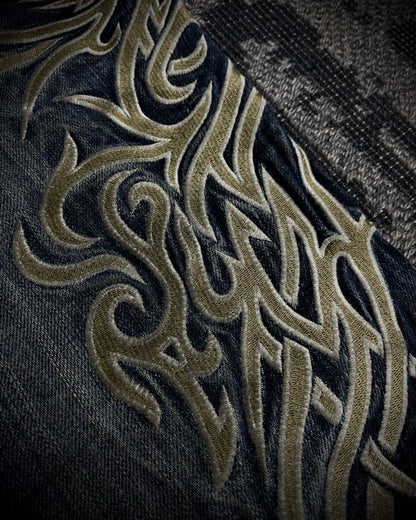 Tornado Mart Tribal Embroidery Spiral Flared Jeans