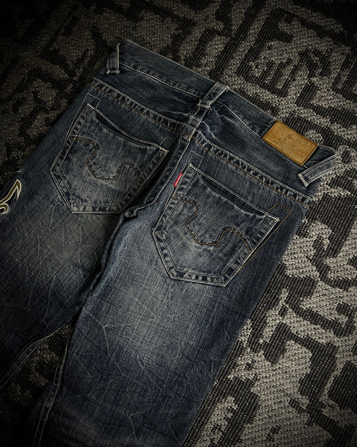 Tornado Mart Tribal Embroidery Spiral Flared Jeans