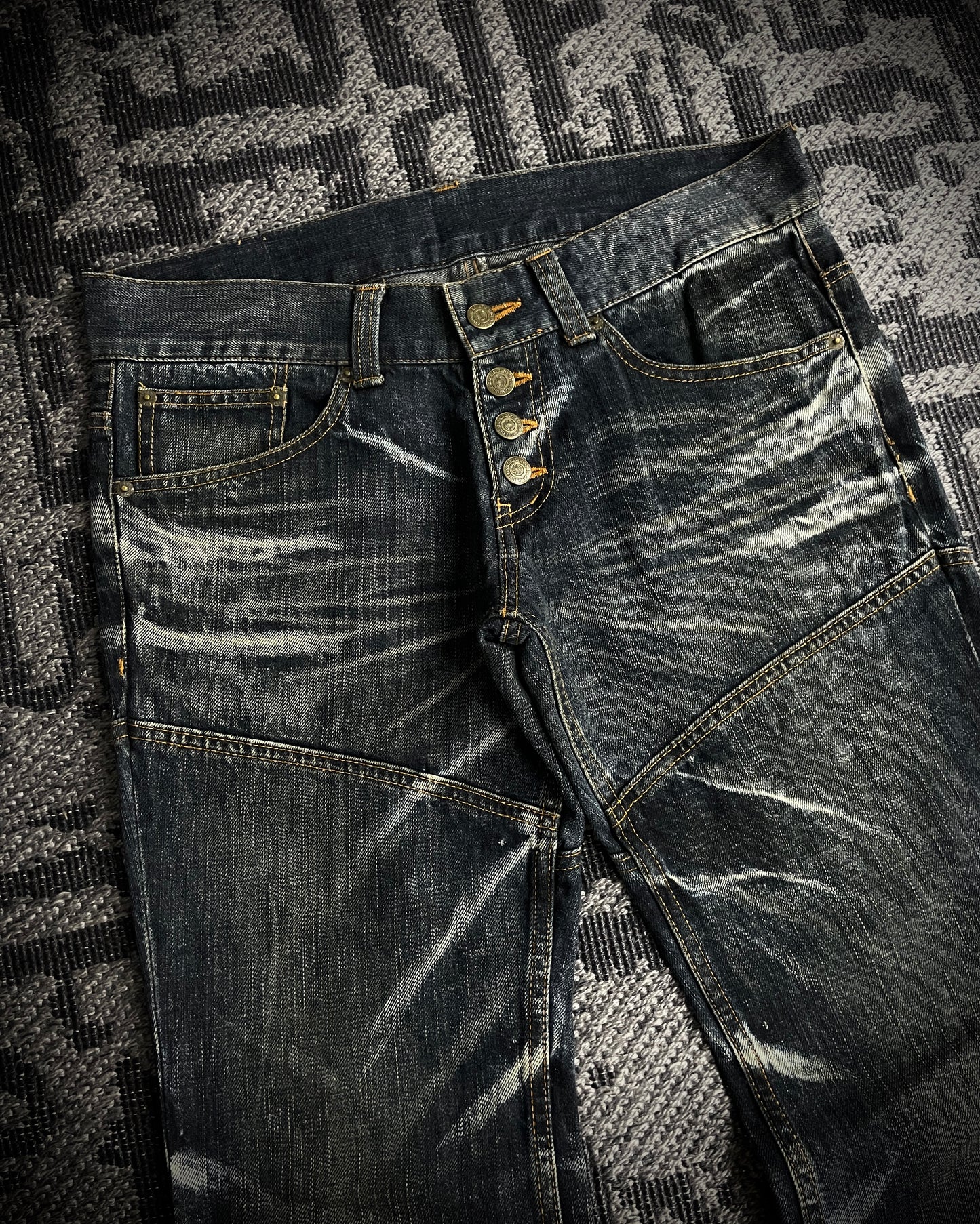 Tornado Mart Crackle Wash Lace-Up Flared Denim