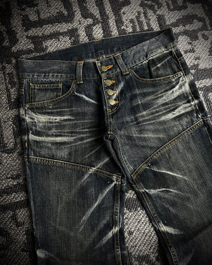 Tornado Mart Crackle Wash Lace-Up Flared Denim
