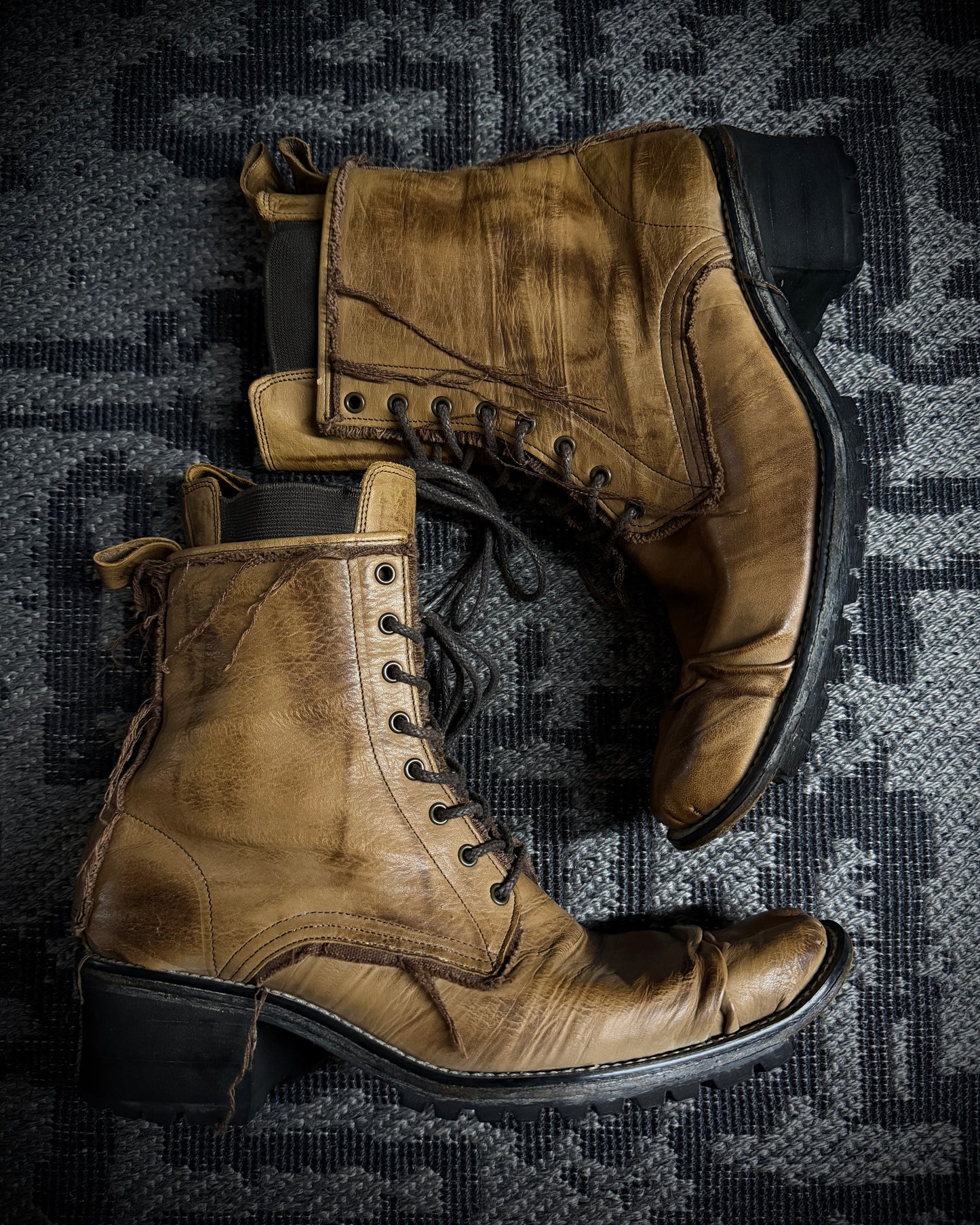 Hiromu Takahara Distressed Raw Edge Leather Boots