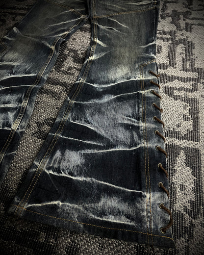 Tornado Mart Crackle Wash Lace-Up Flared Denim