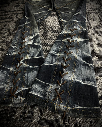 Tornado Mart Crackle Wash Lace-Up Flared Denim