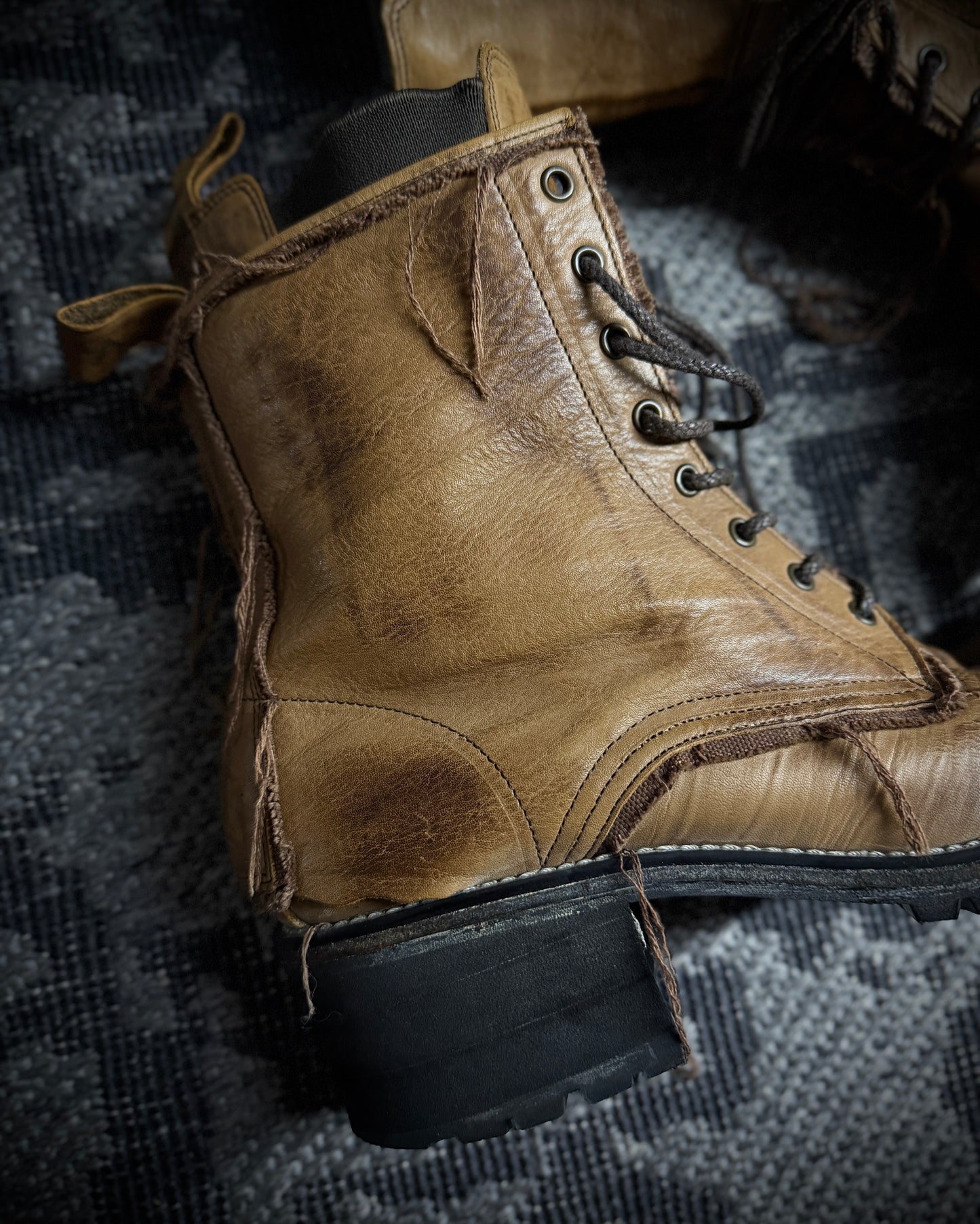 Hiromu Takahara Distressed Raw Edge Leather Boots