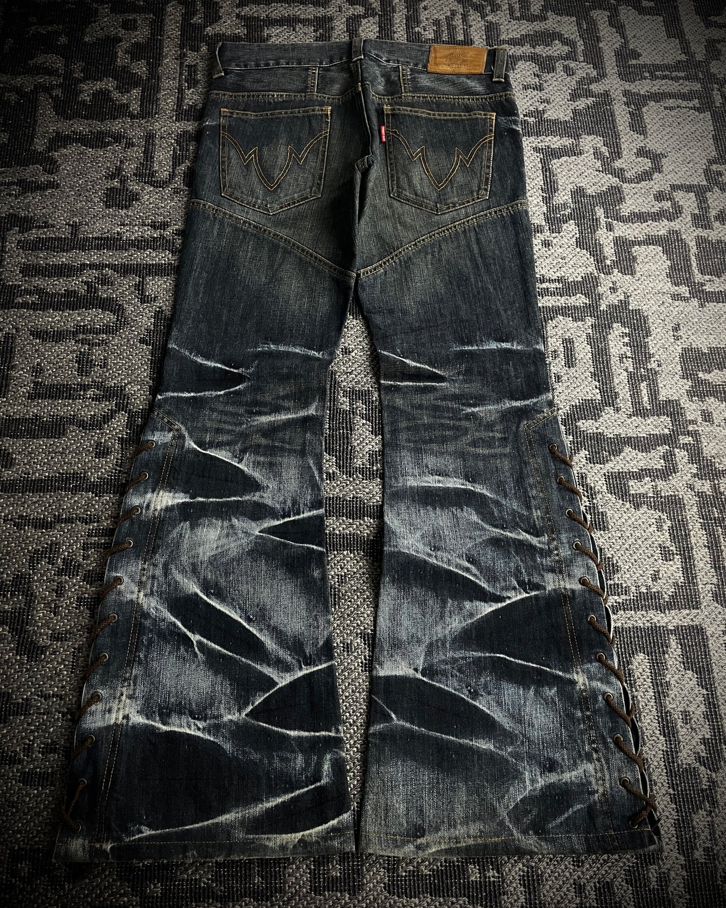 Tornado Mart Crackle Wash Lace-Up Flared Denim