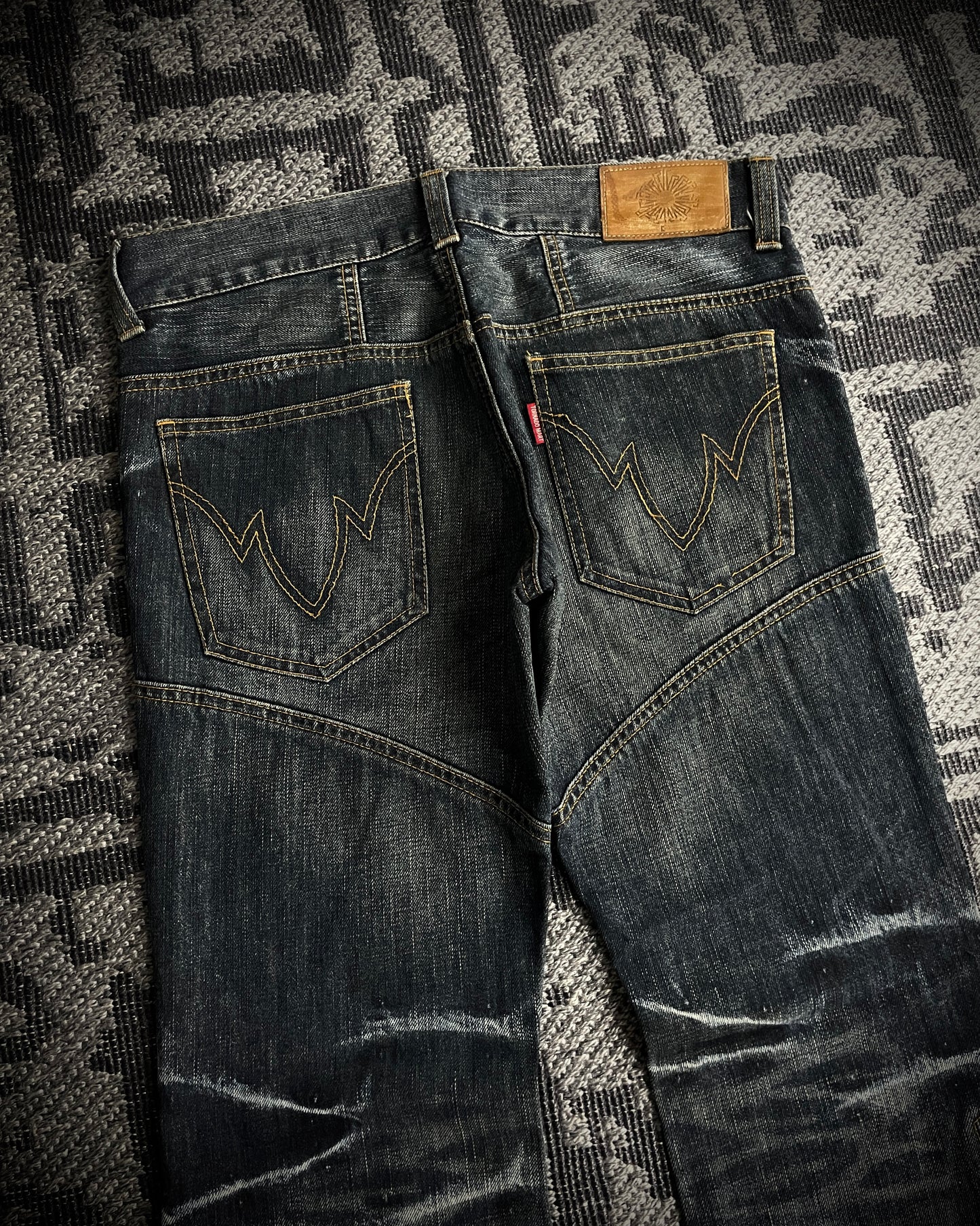 Tornado Mart Crackle Wash Lace-Up Flared Denim