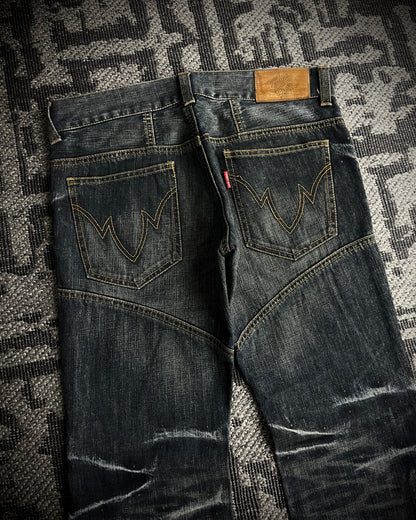 Tornado Mart Crackle Wash Lace-Up Flared Denim