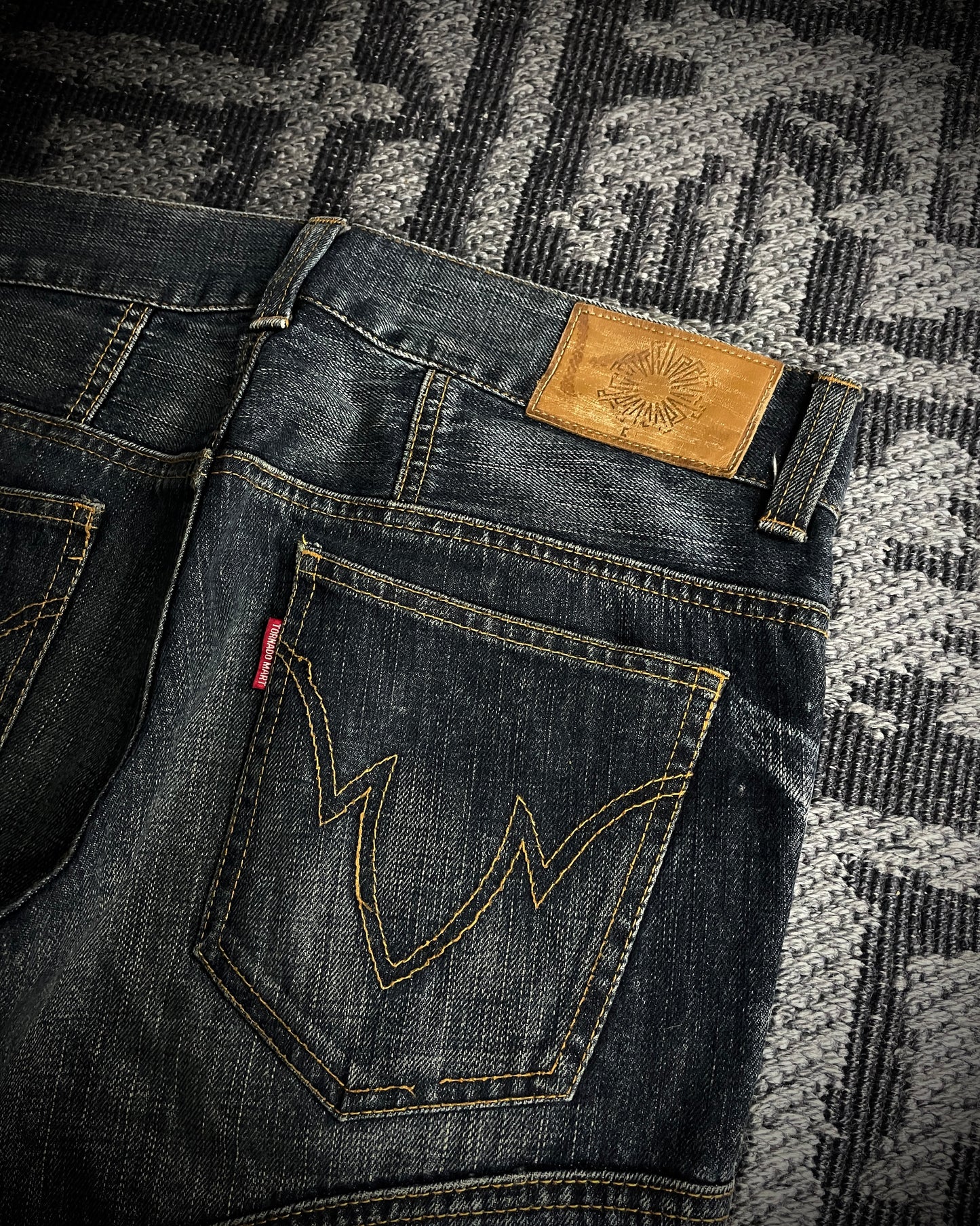 Tornado Mart Crackle Wash Lace-Up Flared Denim