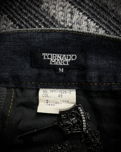 Tornado Mart Crackle Wash Lace-Up Flared Denim