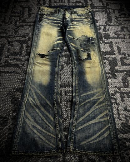 The Murder License Aged Whiskered Flared Denim