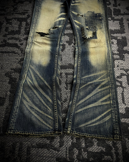 The Murder License Aged Whiskered Flared Denim