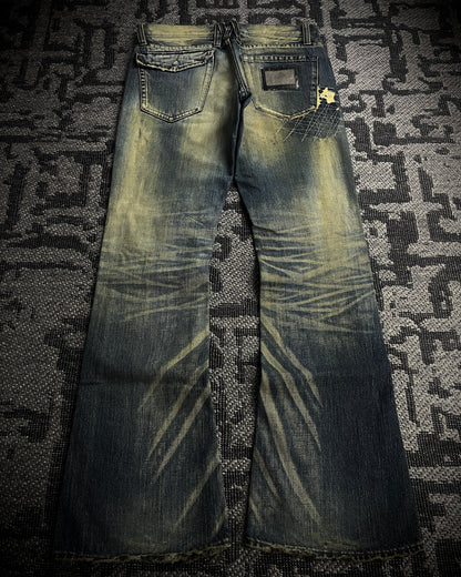 The Murder License Aged Whiskered Flared Denim