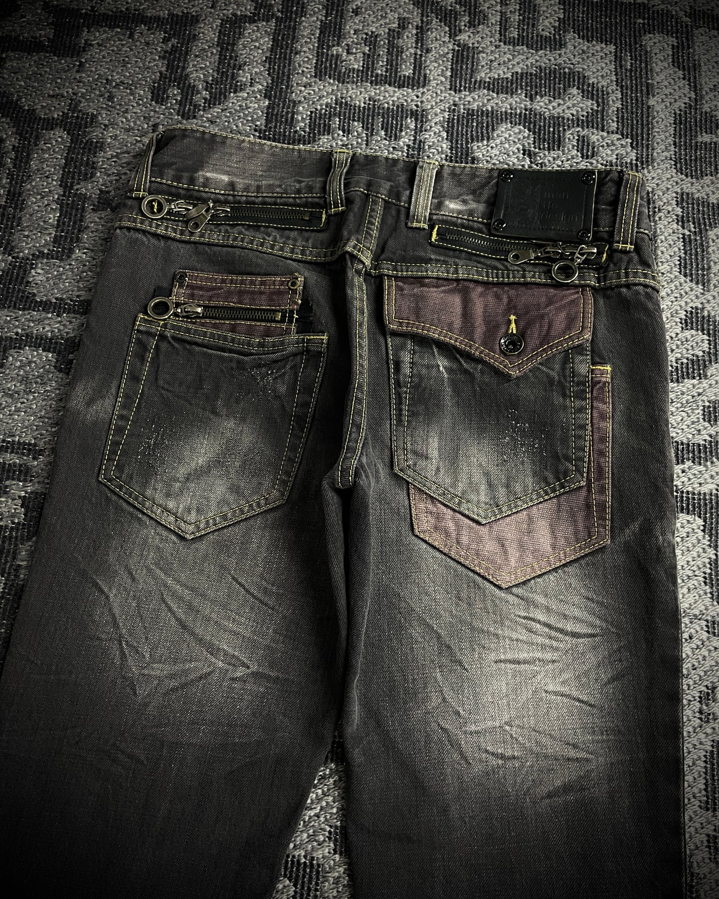 Semantic Design Multi Zip Whiskered Bootcut Jeans