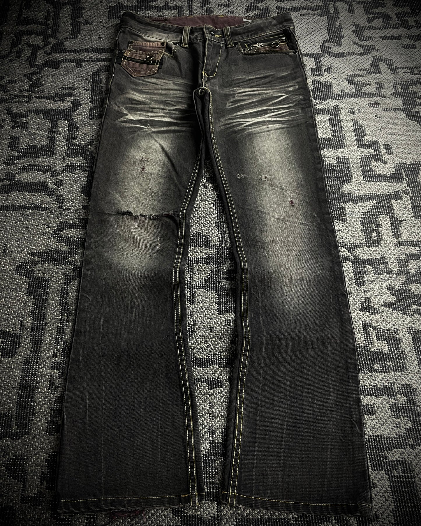 Semantic Design Multi Zip Whiskered Bootcut Jeans