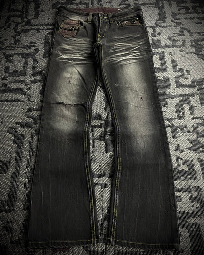 Semantic Design Multi Zip Whiskered Bootcut Jeans