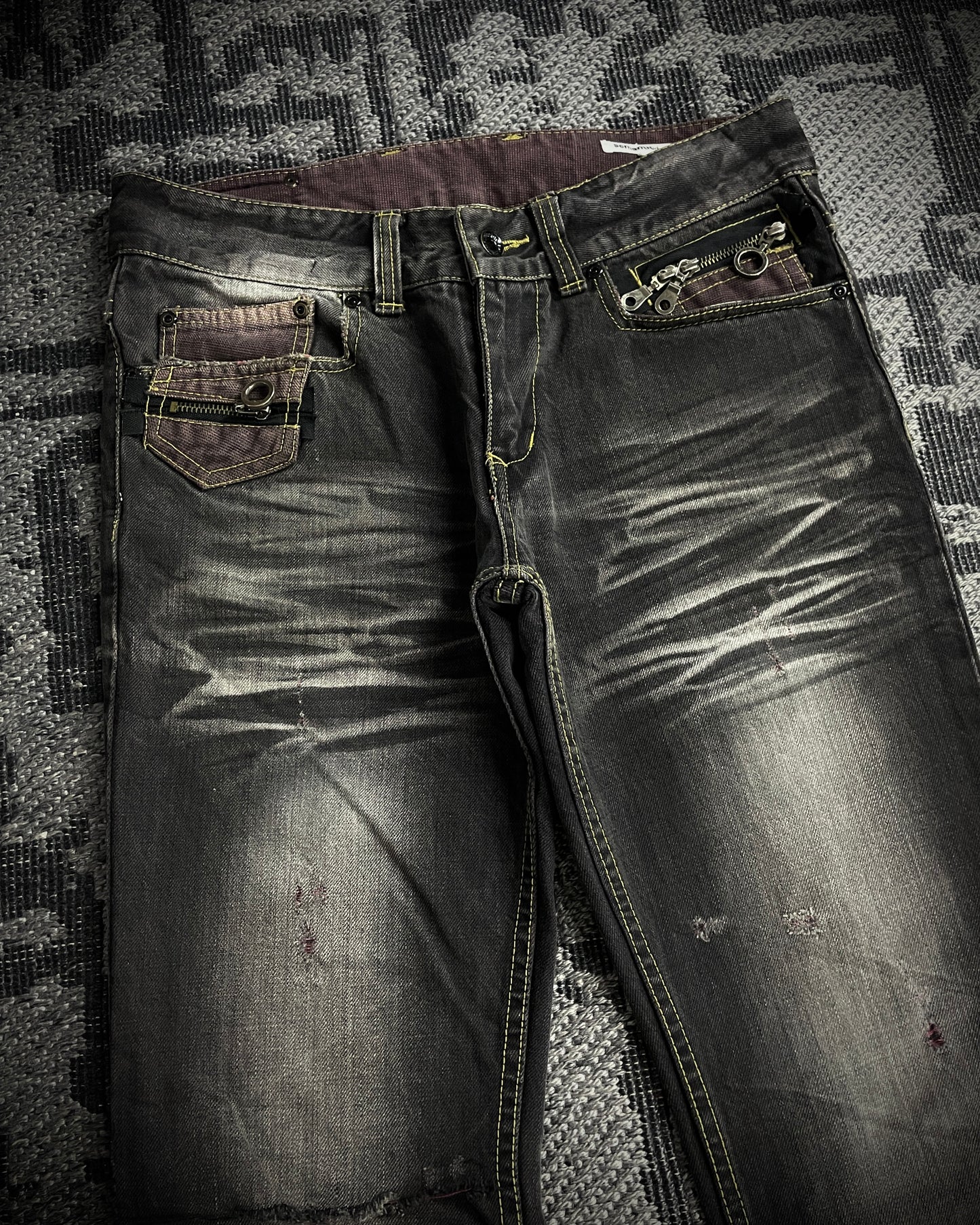 Semantic Design Multi Zip Whiskered Bootcut Jeans