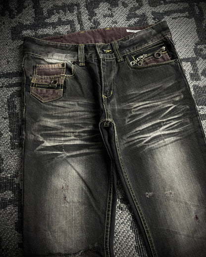 Semantic Design Multi Zip Whiskered Bootcut Jeans