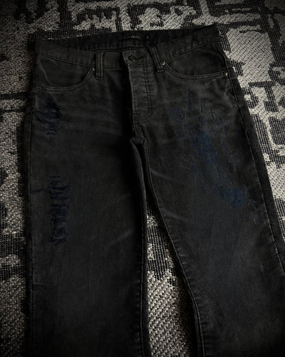 CIVARIZE Skull Cross Corduroy Distressed Bootcut Pants