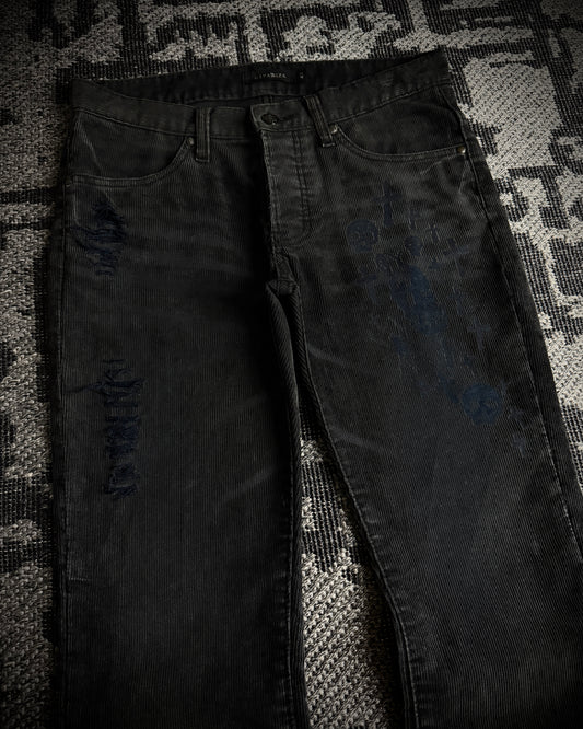 CIVARIZE Skull Cross Corduroy Distressed Bootcut Pants