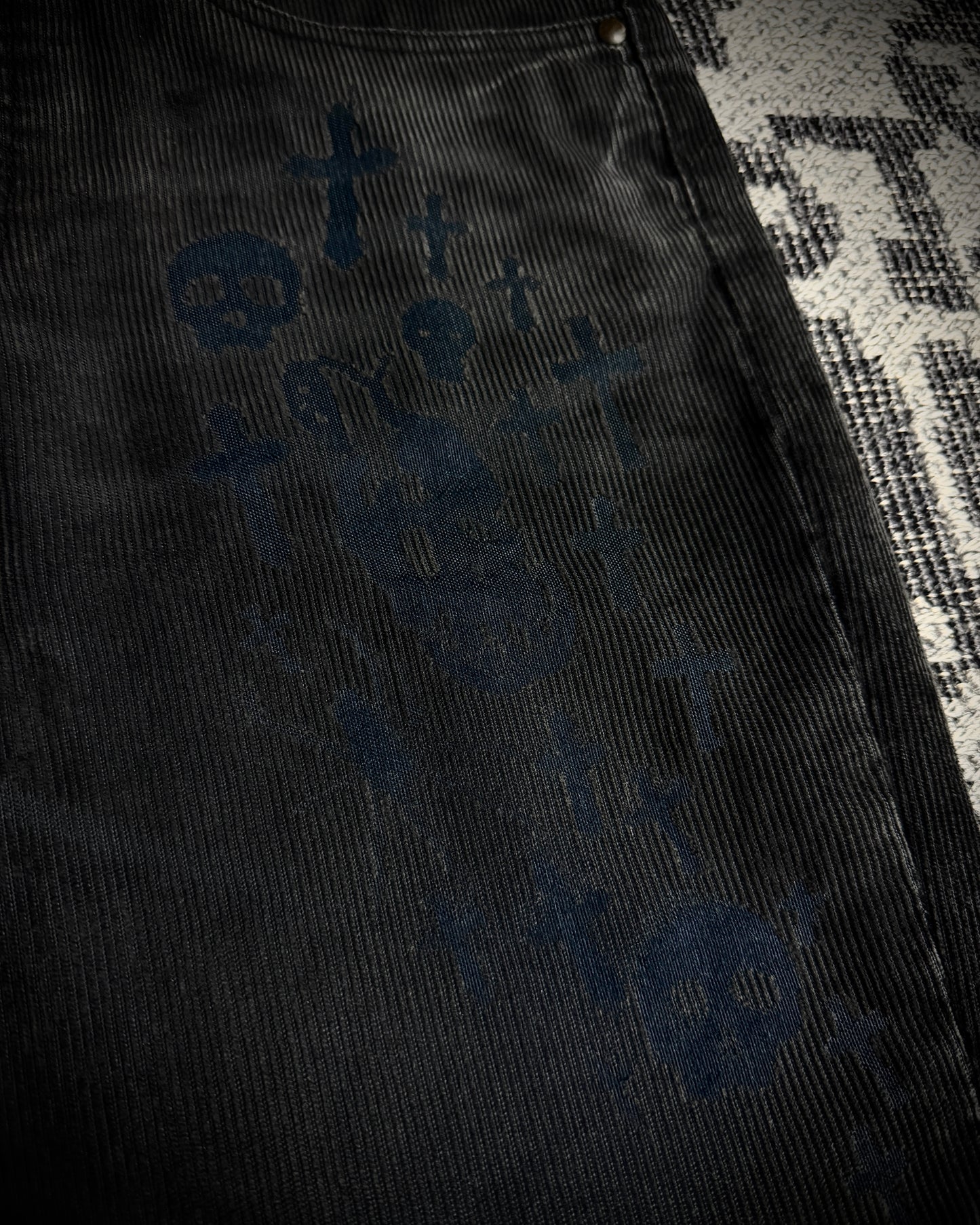 CIVARIZE Skull Cross Corduroy Distressed Bootcut Pants