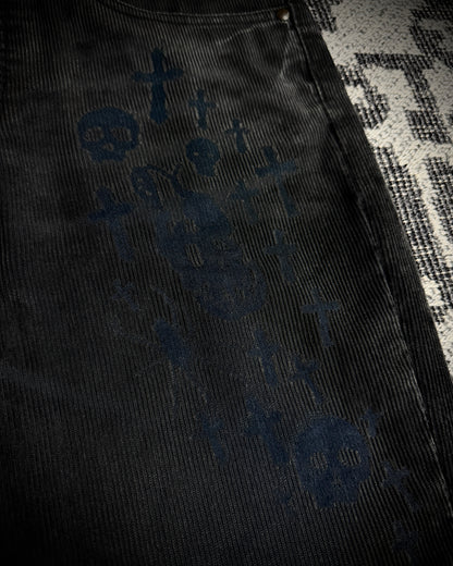 CIVARIZE Skull Cross Corduroy Distressed Bootcut Pants