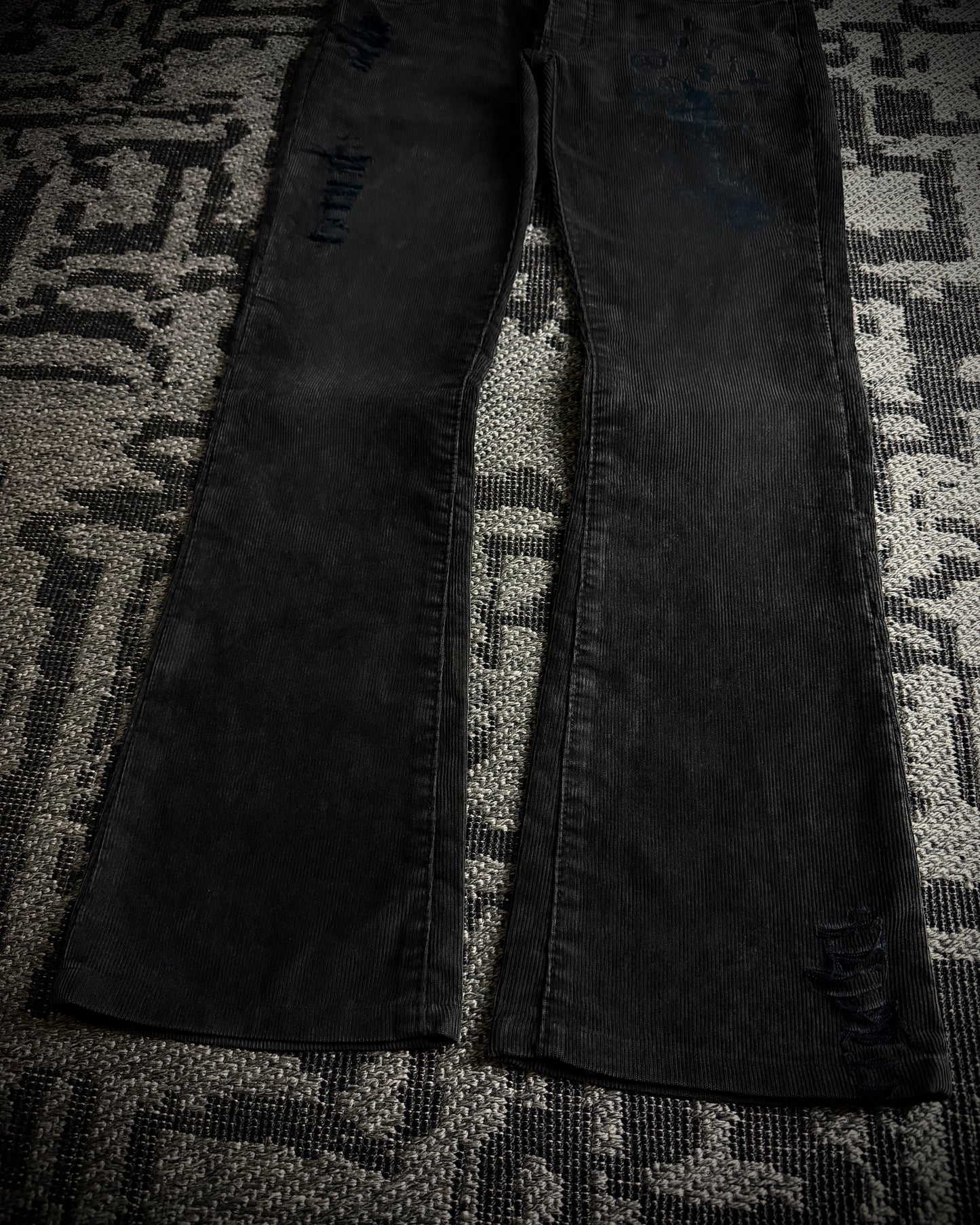 CIVARIZE Skull Cross Corduroy Distressed Bootcut Pants