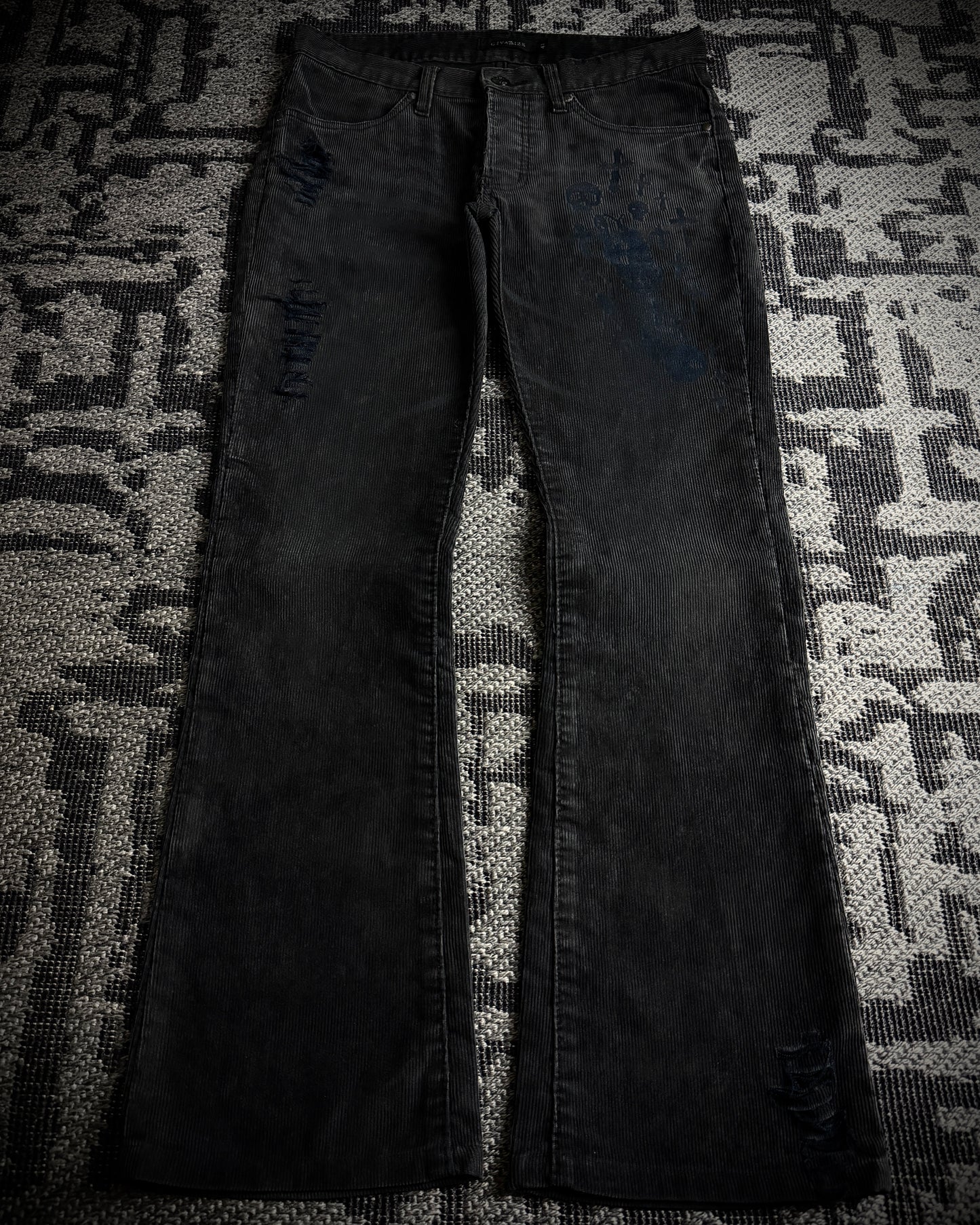 CIVARIZE Skull Cross Corduroy Distressed Bootcut Pants