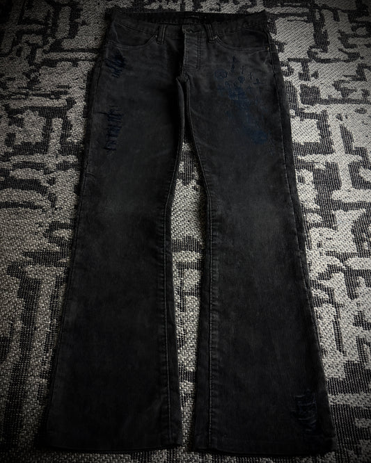 CIVARIZE Skull Cross Corduroy Distressed Bootcut Pants