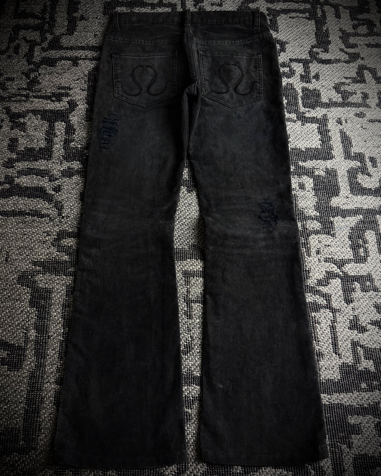 CIVARIZE Skull Cross Corduroy Distressed Bootcut Pants
