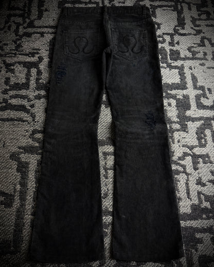 CIVARIZE Skull Cross Corduroy Distressed Bootcut Pants