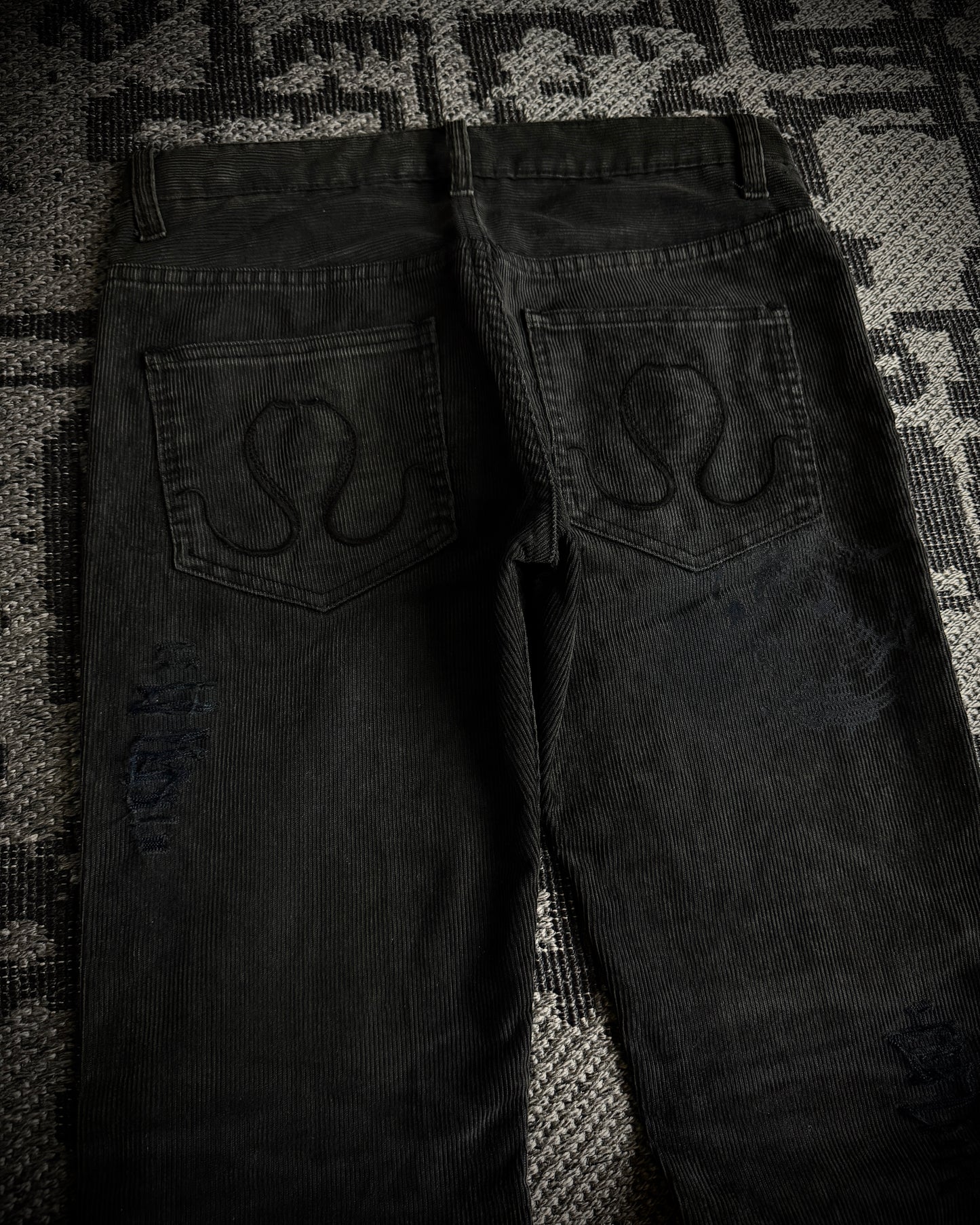CIVARIZE Skull Cross Corduroy Distressed Bootcut Pants