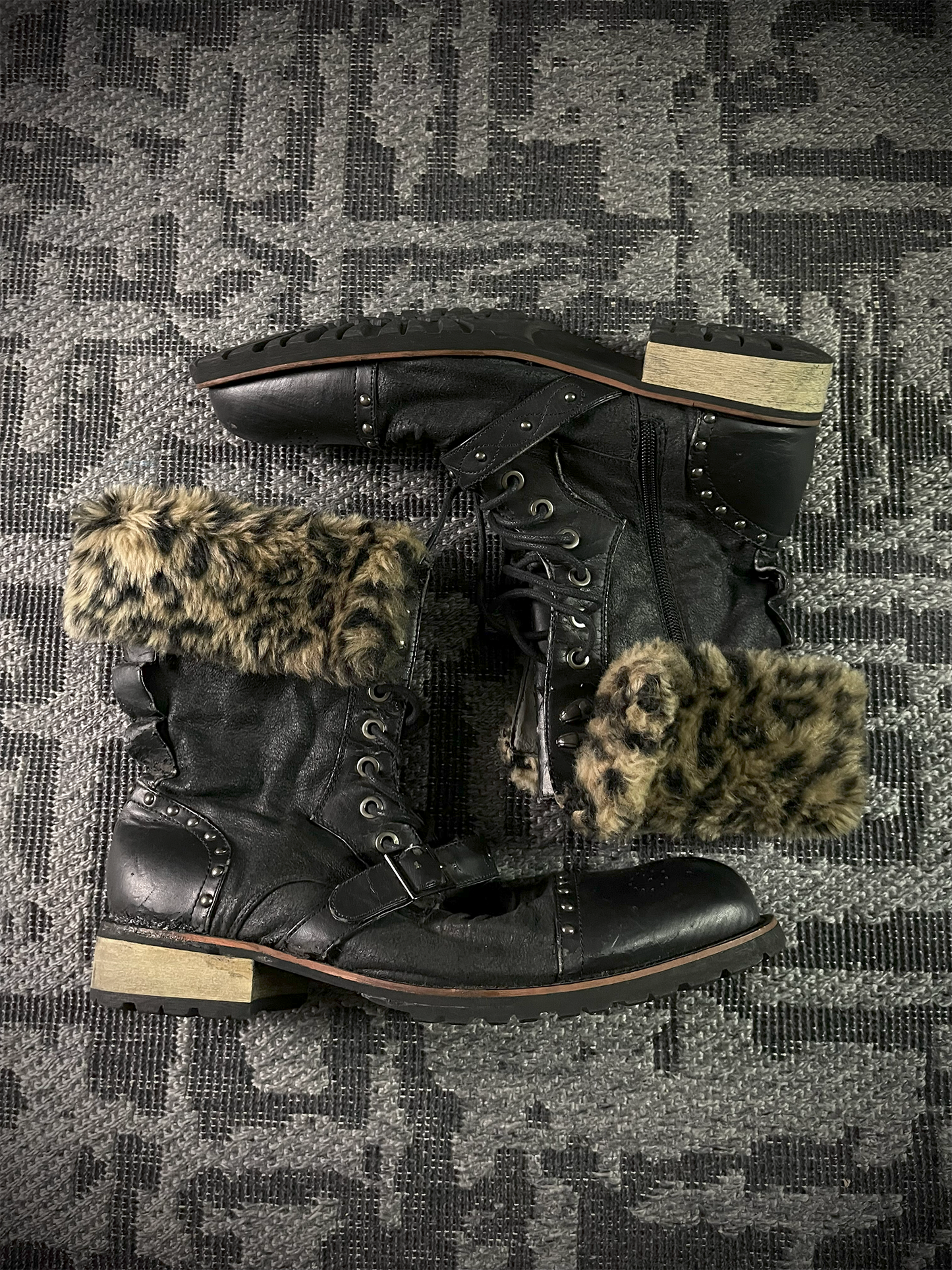 In The Attic Studed Leopard Fur Boots