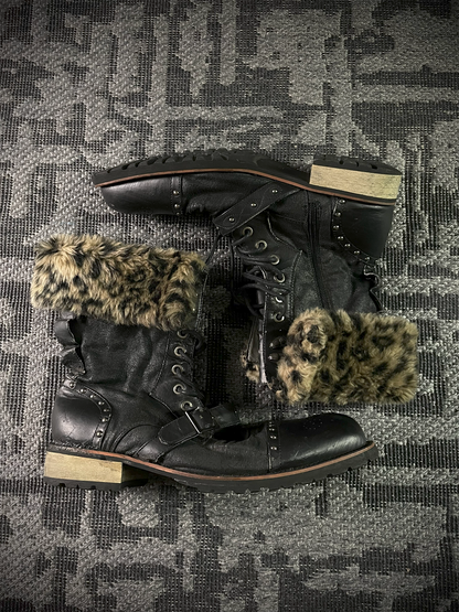 In The Attic Studed Leopard Fur Boots