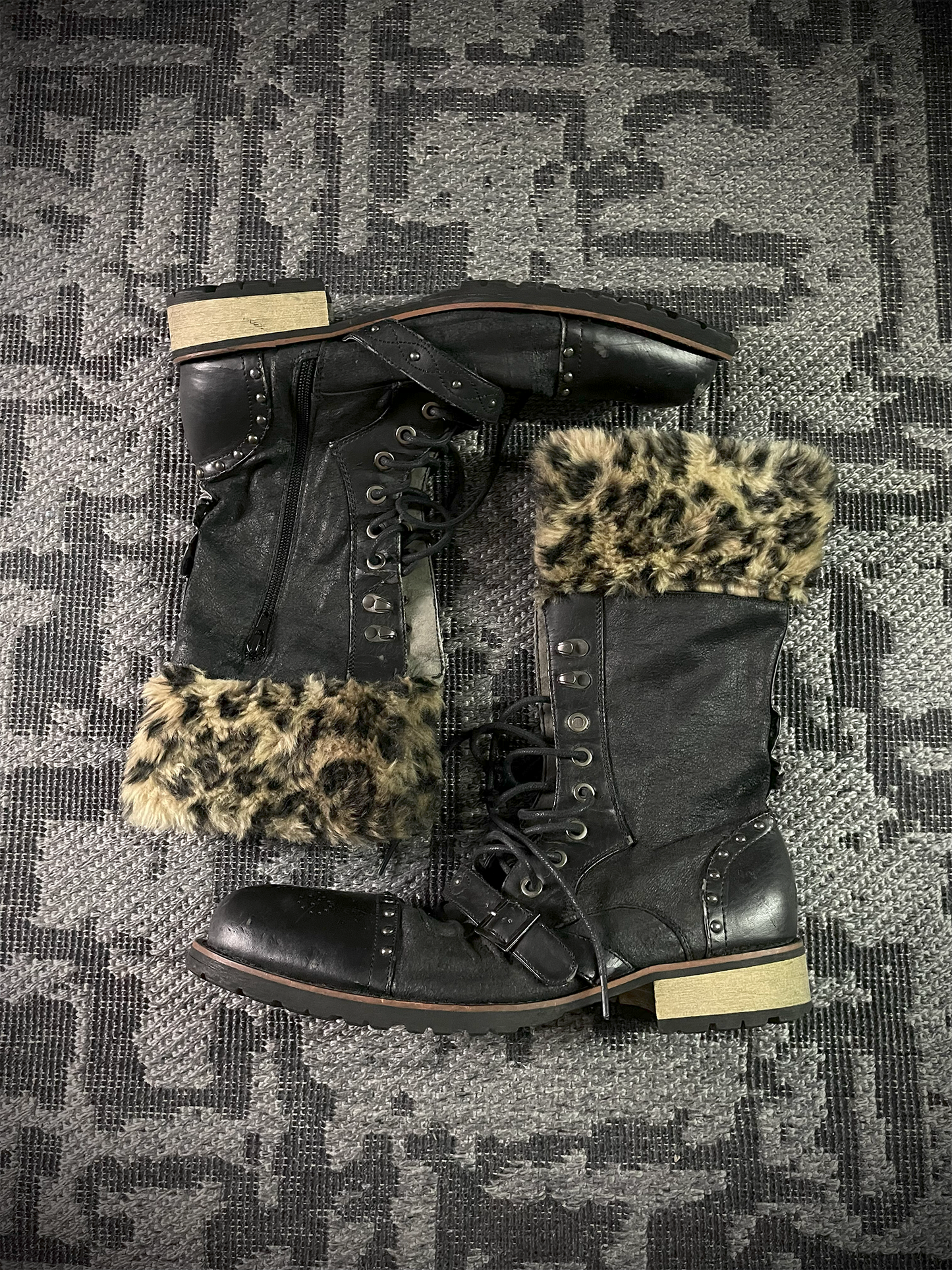 In The Attic Studed Leopard Fur Boots