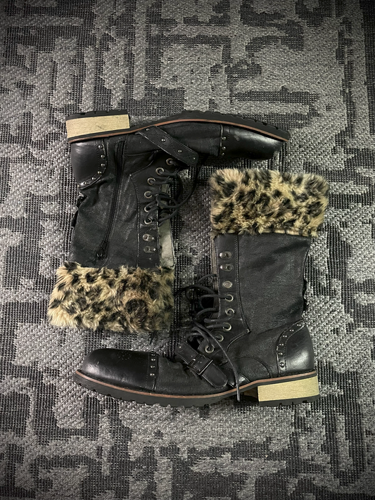 In The Attic Studed Leopard Fur Boots