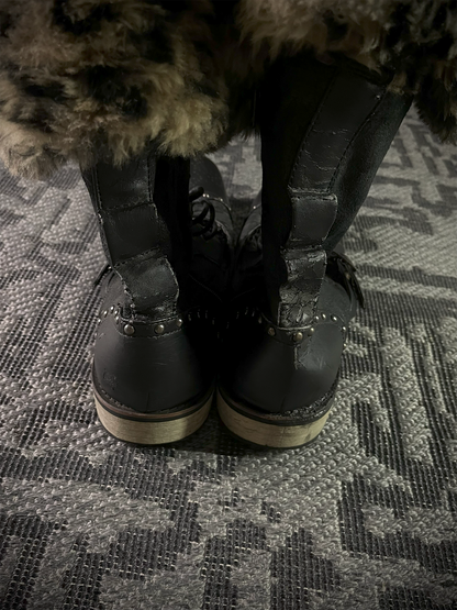 In The Attic Studed Leopard Fur Boots