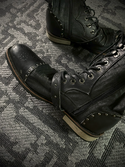 In The Attic Studed Leopard Fur Boots