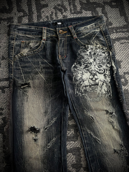 GLAD NEWS Flared Fringe Skull Denim