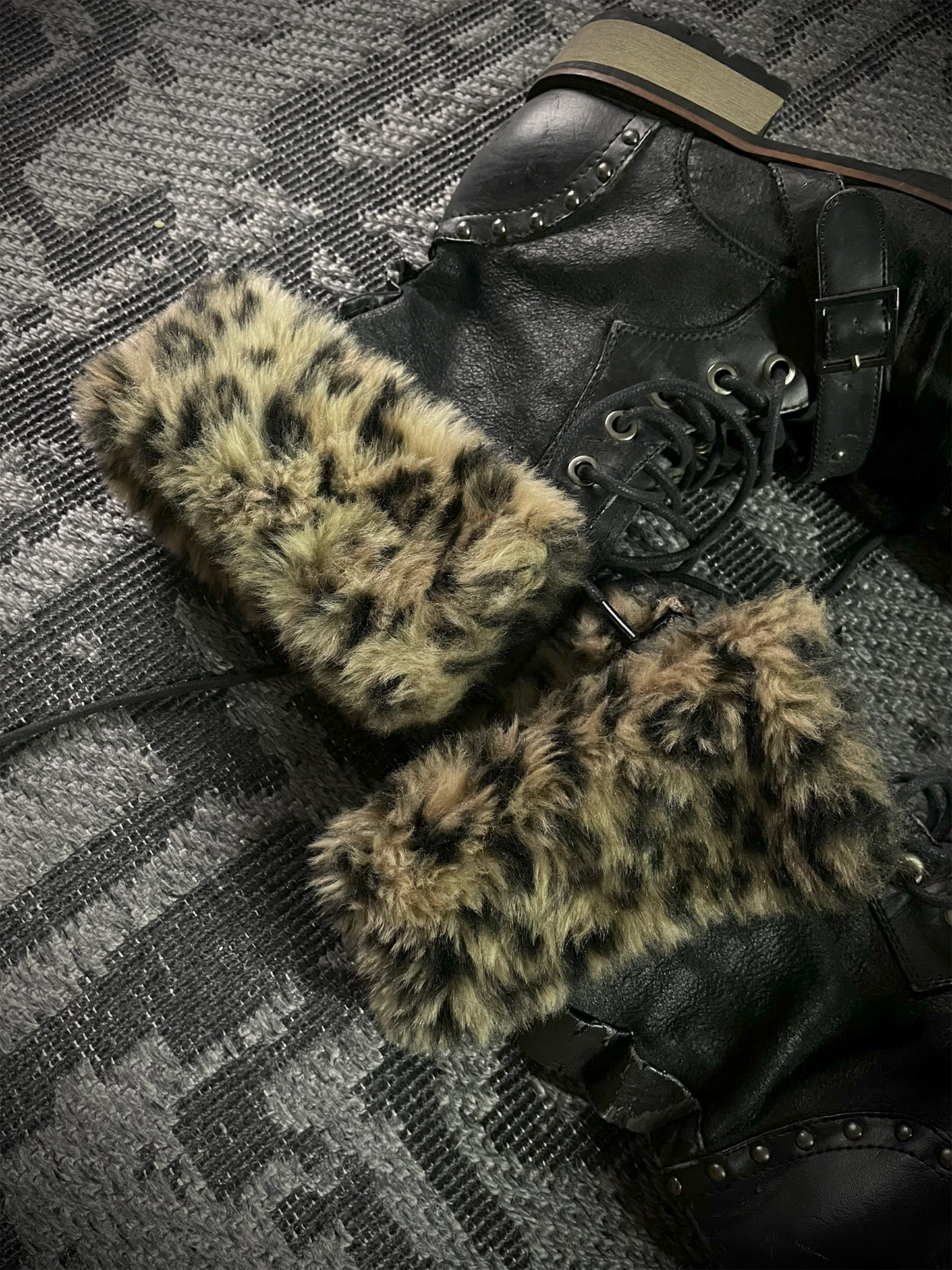 In The Attic Studed Leopard Fur Boots