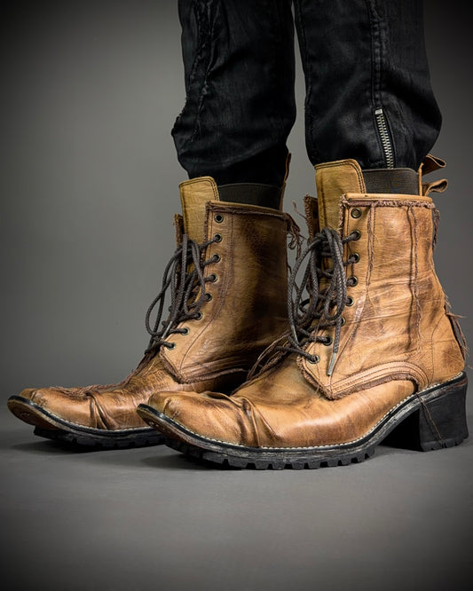Hiromu Takahara Distressed Raw Edge Leather Boots