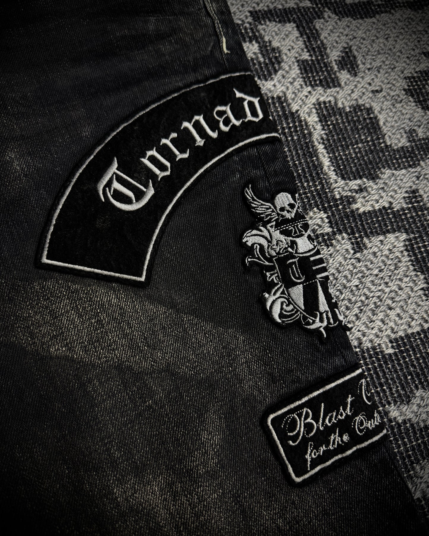 Tornado Mart Skull & Wing Embroidered Flared Denim
