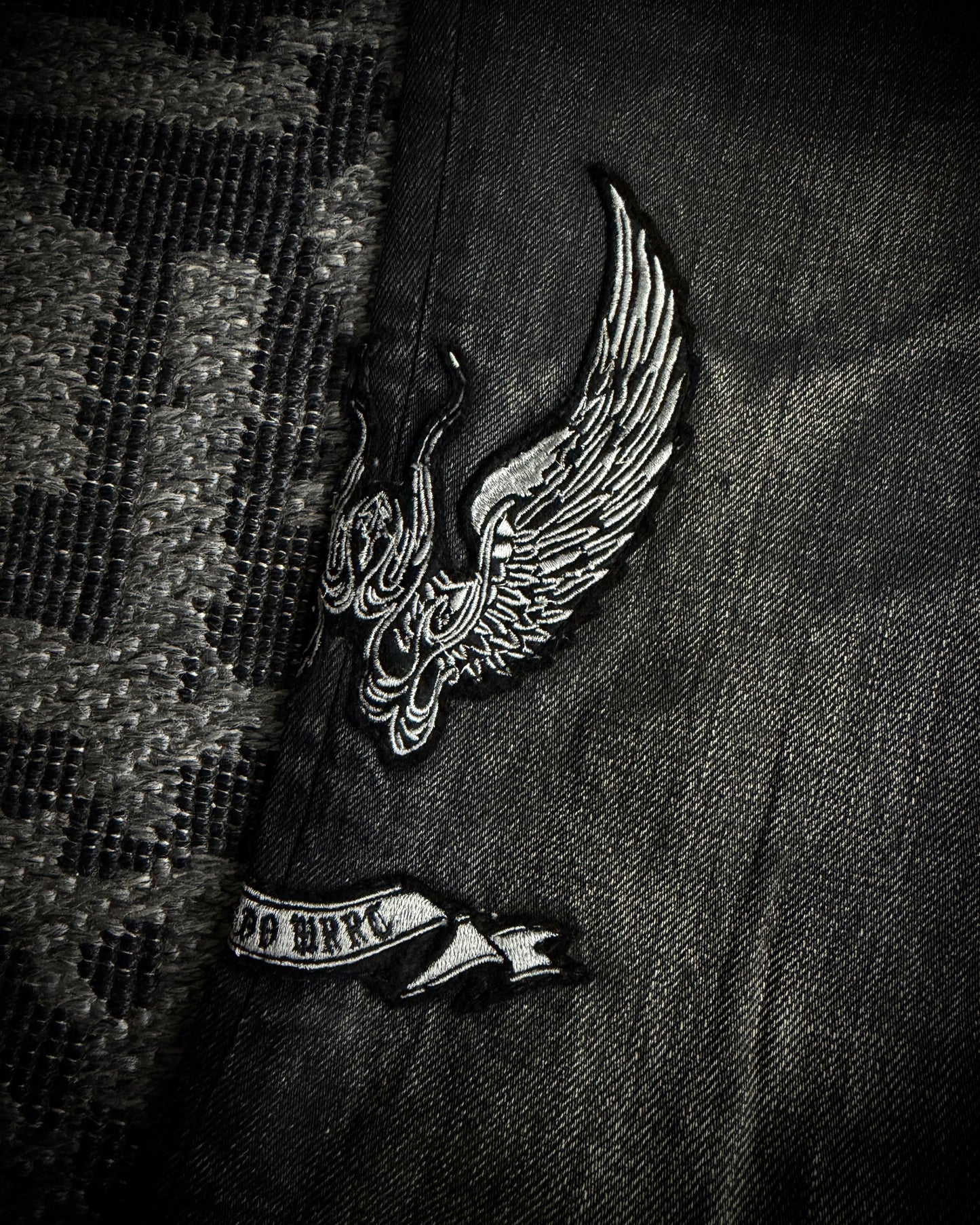 Tornado Mart Skull & Wing Embroidered Flared Denim