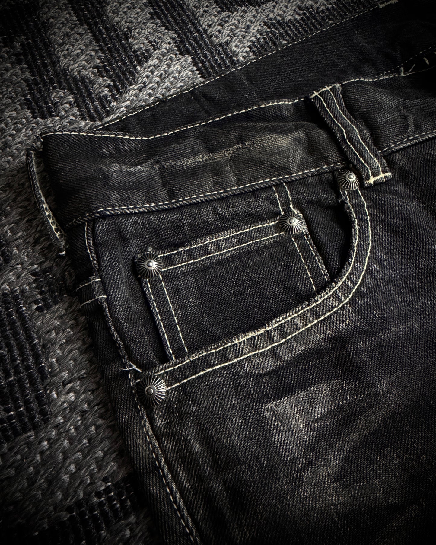 Tornado Mart Skull & Wing Embroidered Flared Denim